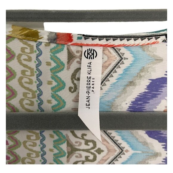 Jean-Pierre Klifa Size L Multicolor Geometric Print Silk Tunic Dress 3/4 Sleeves - Picture 2 of 6